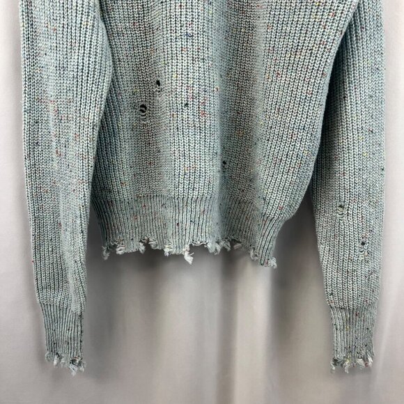 Zenana Women’s Distressed Mock Neck Knit Sweater Blue/Multi Size XS - Picture 4 of 8